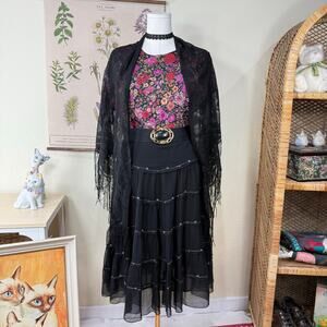 Vintage 80s 90s Floral Boxy Top Whimsigoth Romantic Goth Cottage Dark Fairy L